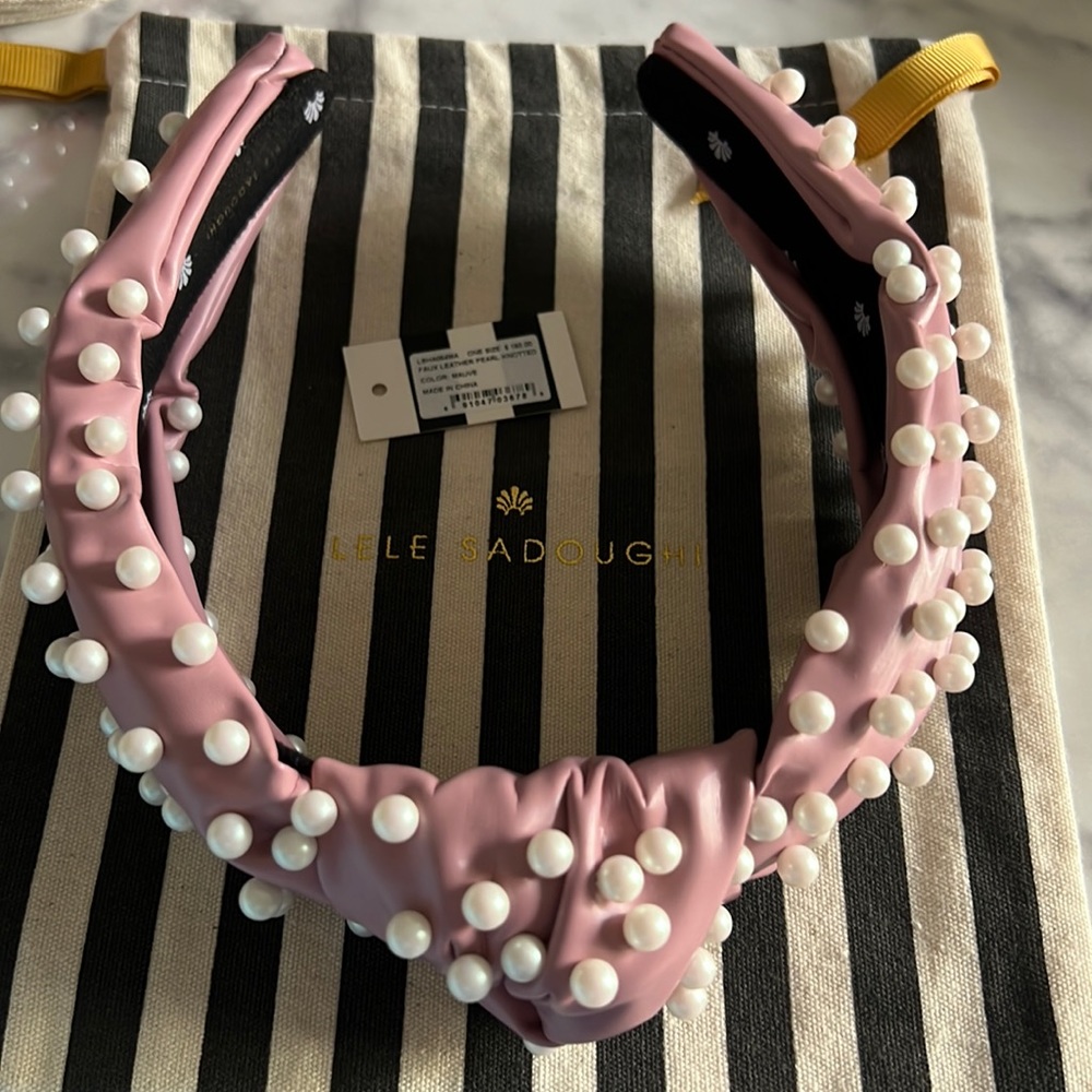 Lele Sadoughi Mauve Faux Leather Pearl Headband